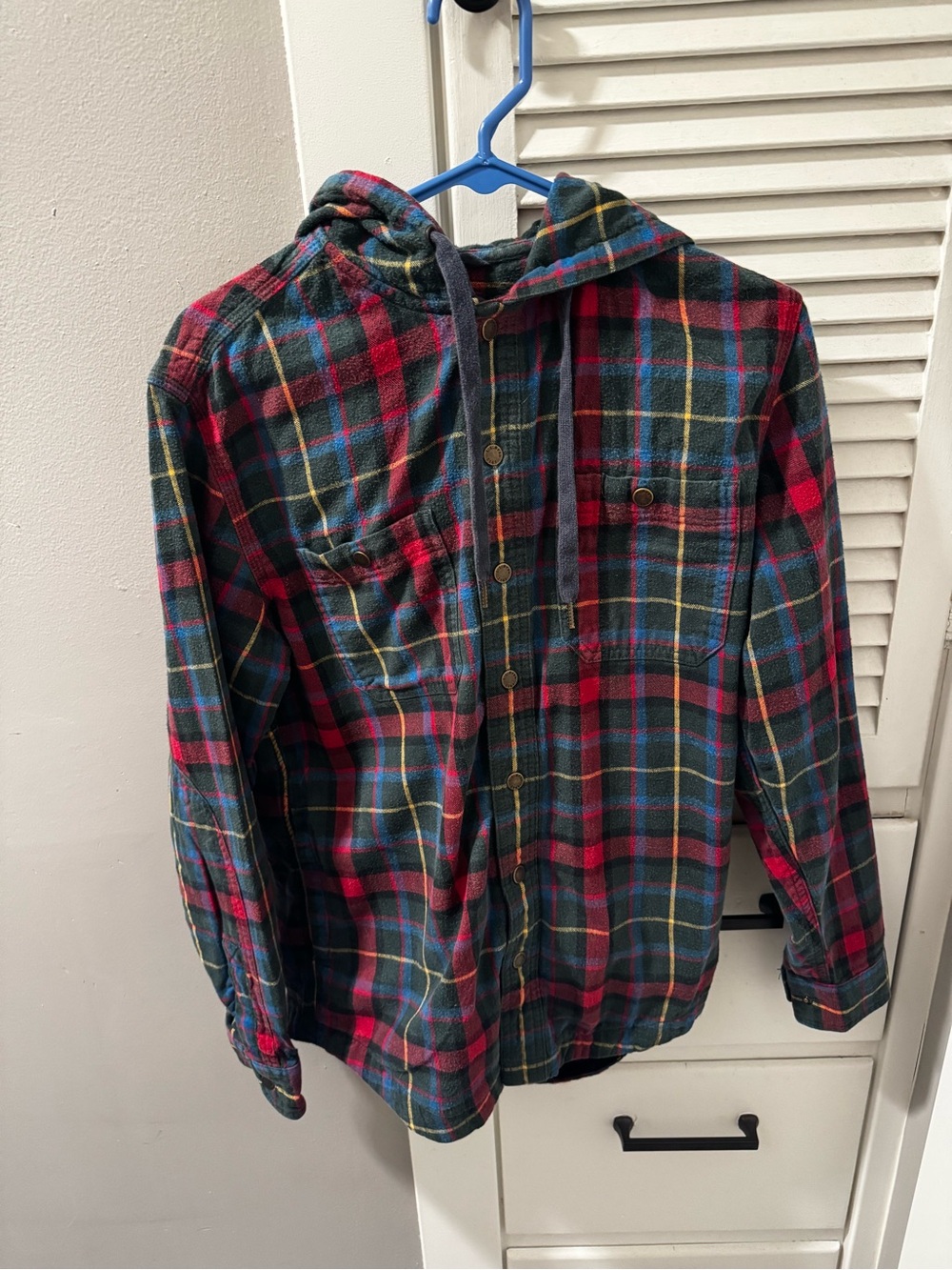 L.L. Bean Red and Green Plaid Hooded Flannel Shirt